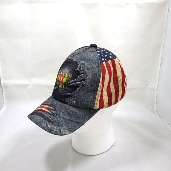 Vietnam Veteran Strapback Cap Stars and Stripes Distressed Look 6 Panel - Picture 1 of 6
